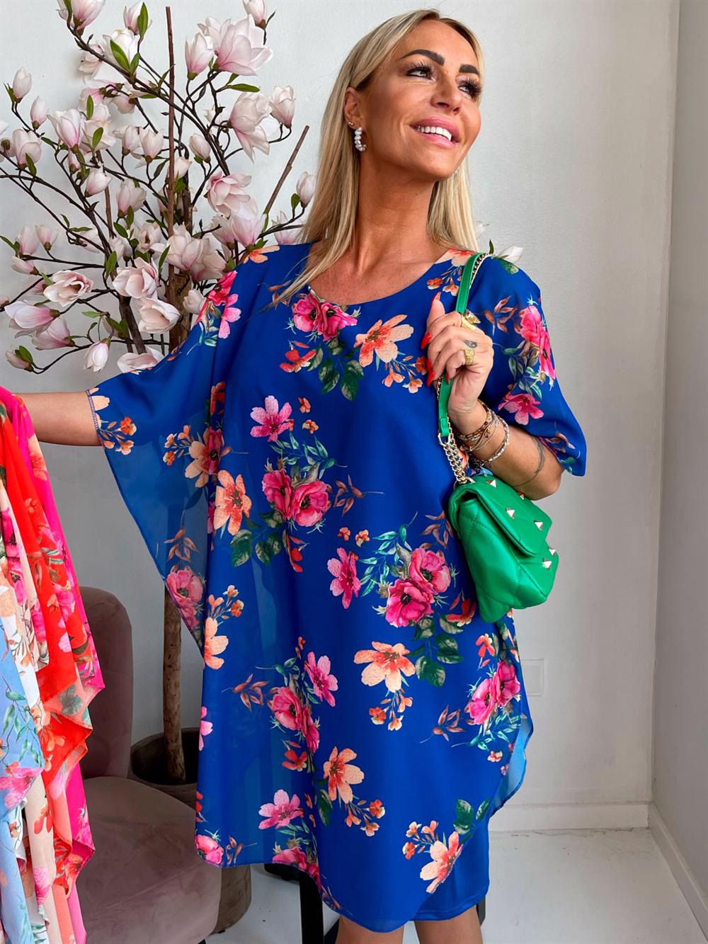 Kenya Flower - Tunikakjole med chiffonlag i blomsterprint